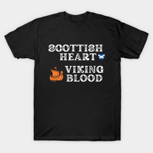 Scottish Heart Viking Blood. White text. Gift ideas for historical enthusiasts available on t-shirts, stickers, mugs, and phone cases, among other things.. T-Shirt